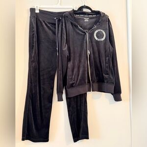 Calvin Klein Black Velour Trackset Crystal Logo Size 1X